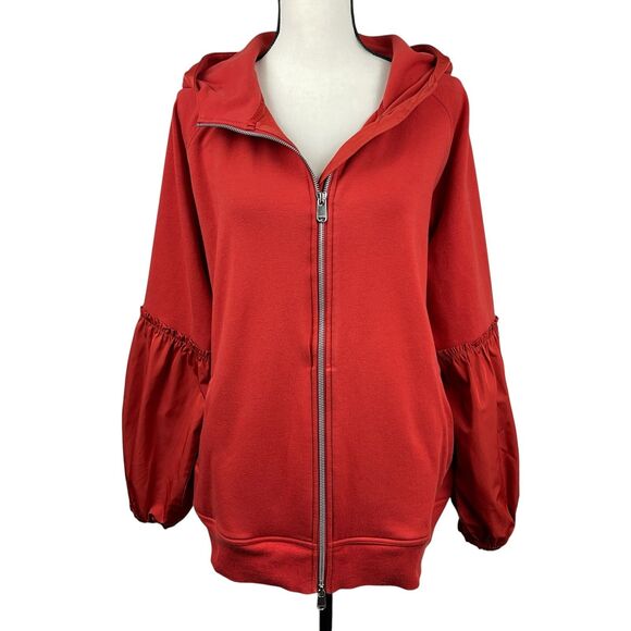 Athleta Tops - Athleta Women's On My Way‎ Triumph Hoodie Large Red Rust Zip‑Up Balloon Sleeve